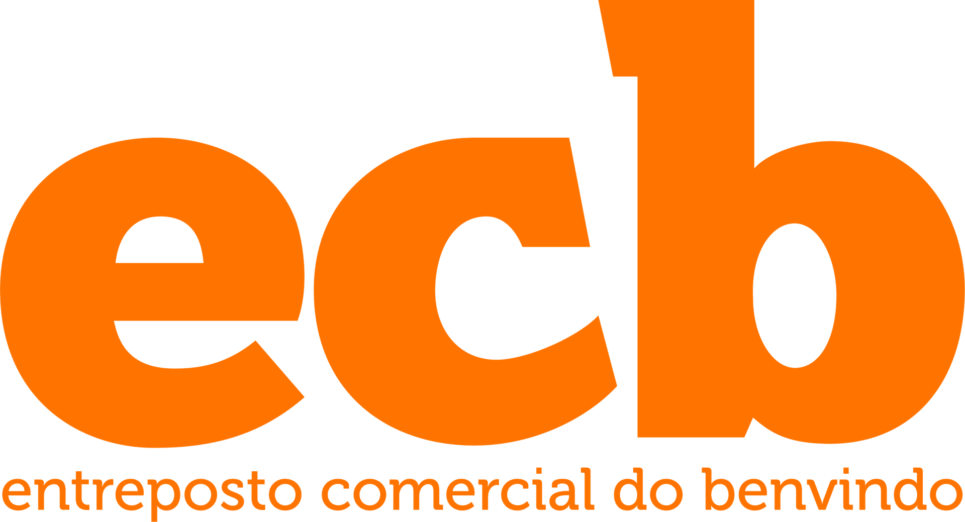 Logótipo da empresa ECB, Entreposto Comercial do Benvindo, em laranja sobre fundo transparente